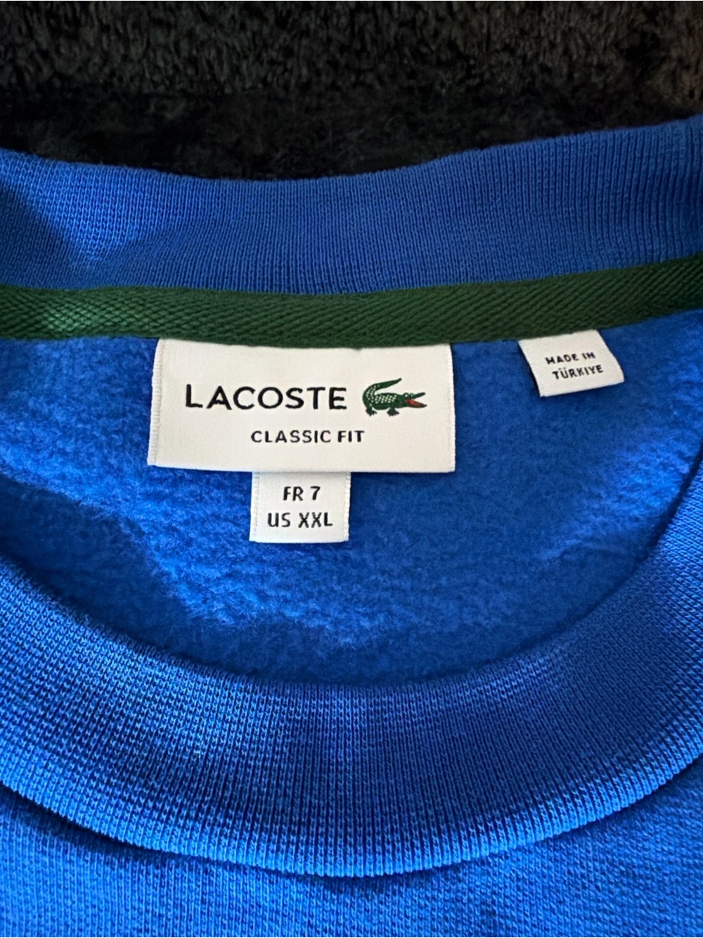 Lacoste Men's Royal Blue Crewneck Sweater with Green Trim